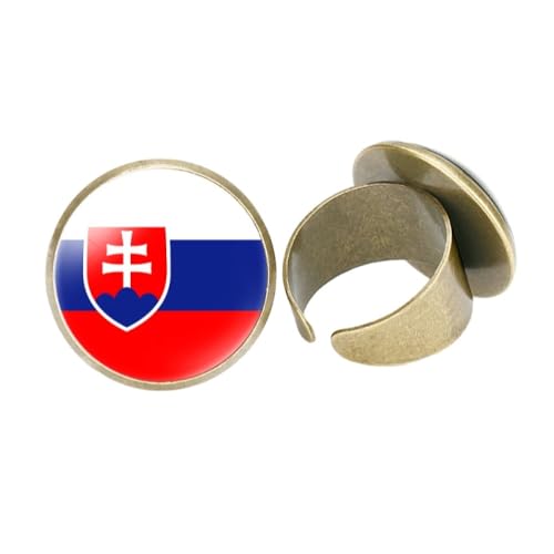 GONMFKM Modischer Fingerring Mit Slowakischer Flagge Für Damen Und Herren, Unisex – Modischer Retro-Glas-Paarring Mit Verstellbarer Öffnung, Party-Finger-Accessoires, Schmuck, Ringgeschenke, Gelb, 2 von GONMFKM