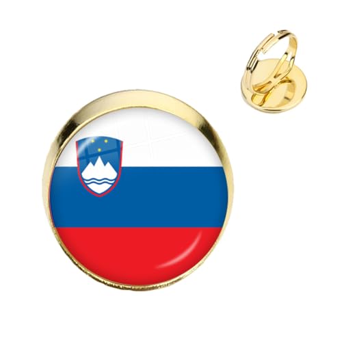 GONMFKM Modischer Fingerring Mit Slowenischer Nationalflagge – Modischer, Cooler Glas-Cabochon-Verstellbarer Knöchelring, Accessoires, Schmuck, Geschenk Für Männer, Frauen, Liebhaber, Jungen, Straße von GONMFKM