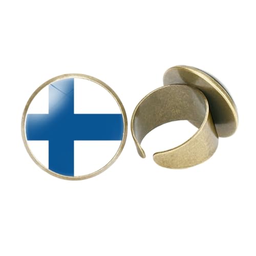 GONMFKM Modischer Finnland-Nationalflaggen-Ring – Retro-Fingerring Mit Verstellbarer Öffnung Und Glas-Cabochon-Bild Europa-Flagge, Für Damen Und Herren, Unisex, Patriotisches Schmuckzubehör, Gelb, 2 von GONMFKM