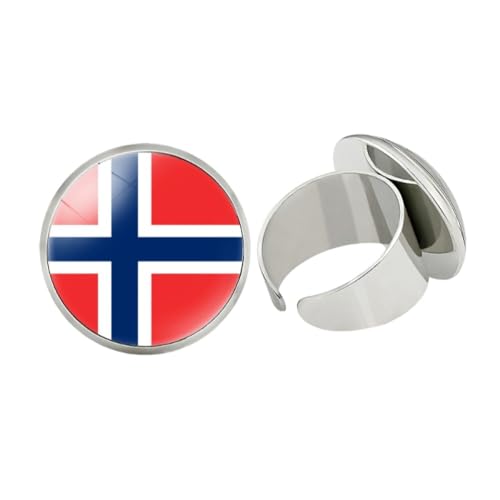 GONMFKM Modischer Gehäkelter Ring Mit Norwegischer Nationalflagge – Modischer Europa-Länder-Glasanhänger, Verstellbare Öffnung, Fingerring, Accessoires, Souvenir, Schmuck, Geschenke Für Damen Und He von GONMFKM