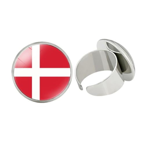 GONMFKM Modischer Häkelring Mit Nationalflagge Von Dänemark – Modischer Europa-Länder-Glasanhänger, Verstellbare Öffnung, Fingerring, Accessoires, Souvenir, Schmuck, Geschenke Für Damen Und Herren, von GONMFKM