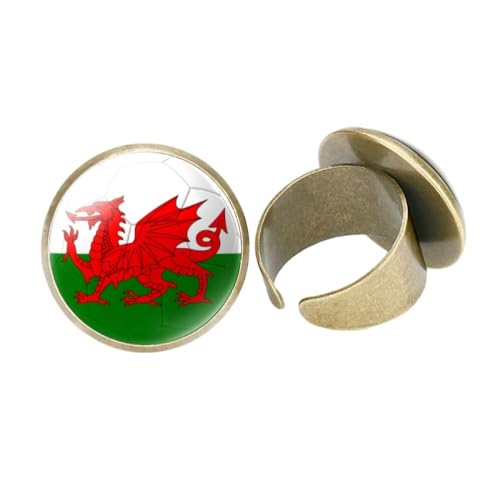 GONMFKM Modischer Häkelring Mit Wales-Nationalflagge – Modischer Glas-Fußball-Textur-Anhänger, Verstellbare Öffnung, Fingerring, Accessoires, Fans, Souvenir, Schmuck, Geschenke Für Damen Und Herren, von GONMFKM