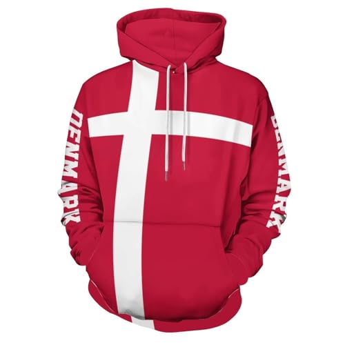 GONMFKM Modischer Kapuzenpullover Für Herren, Kapuzenpullover Für Draußen, Sweatshirt Mit Retro-Print, Dänemark-Flagge, Für Herbst Und Winter, Damen, Langarm-Kapuzenpullover Mit Dänemark-Flagge 1 L von GONMFKM