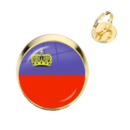 GONMFKM Modischer Liechtenstein-Nationalflaggen-Ring – Retro-Verstellbarer Gelber Fingerring Mit Glas-Cabochon-Bild Europa-Flagge, Für Damen Und Herren, Unisex, Patriotisches Schmuckzubehör, Gelb, 1 von GONMFKM