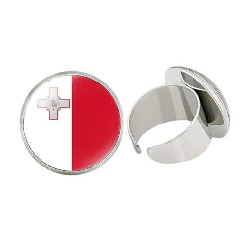 GONMFKM Modischer Malta-Flaggen-Ring – Geometrisch, Kreativ, Europa-Flagge, Kunst, Runder Mund-Fingerring Für Frauen, Modischer Verstellbarer Öffnungsring, Versprechensring, Schmuck, Geschenke, Weiß von GONMFKM