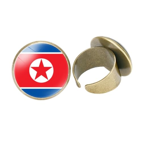 GONMFKM Modischer Nordkorea-Nationalflaggen-Ring Für Damen Und Herren, Unisex – Glasgeometrie-Charm, Verstellbare Ringe, Ewigkeit, Verlobung, Versprechen, Fingerring, Jahrestag, Eheringe, Schmuck, G von GONMFKM