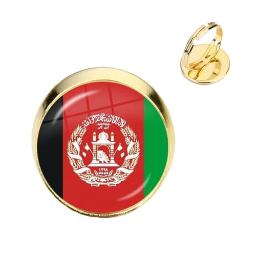 GONMFKM Modischer Ring Mit Afghanischer Nationalflagge Für Damen Und Herren, Unisex – Glas-Geometrie-Charm, Verstellbare Ringe, Ewigkeit, Verlobung, Versprechen, Fingerring, Jahrestag, Eheringe, Sch von GONMFKM