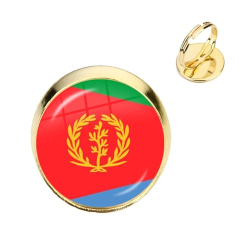GONMFKM Modischer Ring Mit Eritrea-Nationalflagge – Retro-Verstellbarer Gelber Fingerring Mit Glas-Cabochon-Bild Europa-Flagge, Für Damen Und Herren, Unisex, Patriotisches Schmuckzubehör, Gelb, 18 M von GONMFKM