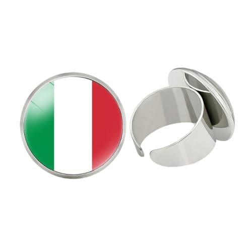 GONMFKM Modischer Ring Mit Italienischer Nationalflagge – Runder Glasanhänger, Minimalistischer Bandring Für Damen Und Herren, Unisex, Stapelbar, Verstellbarer Offener Ring, Bequeme Passform, Schmuc von GONMFKM