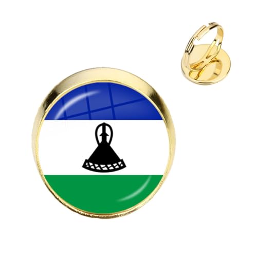 GONMFKM Modischer Ring Mit Lesotho-Flagge – Kreativitäts-Charm, Ethnisch, Verstellbar, Gelbe Fingerringe, Modeschmuck, Knöchelring Für Frauen, Damen, Geburtstag, Party, Geschenk, Gelb, 18 Mm von GONMFKM