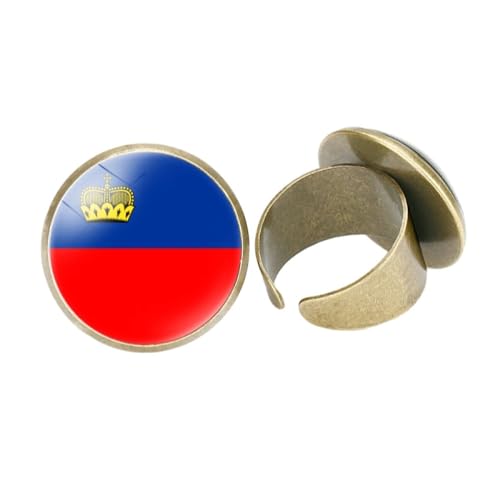 GONMFKM Modischer Ring Mit Liechtenstein-Flagge Für Damen, Herren, Mädchen, Jungen – Verstellbare Öffnung, Klobiger Finger, Stapelbar, Modischer Fingerring, Accessoires, Vintage-Schmuck, Knöchelring von GONMFKM