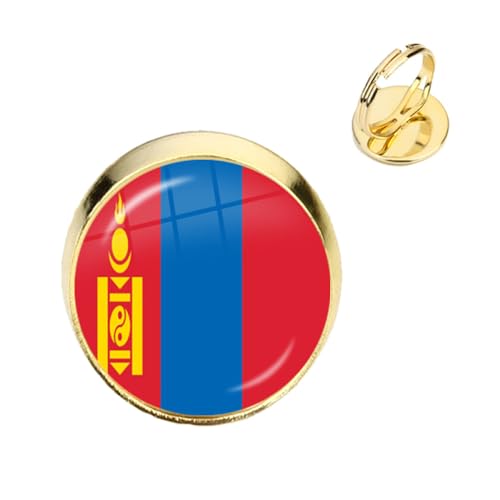 GONMFKM Modischer Ring Mit Nationalflagge Der Mongolei Für Damen Und Herren, Unisex – Glasgeometrie-Charm, Verstellbare Ringe, Ewiges Verlobungsversprechen, Gelber Fingerring, Jahrestag, Eheringe, S von GONMFKM