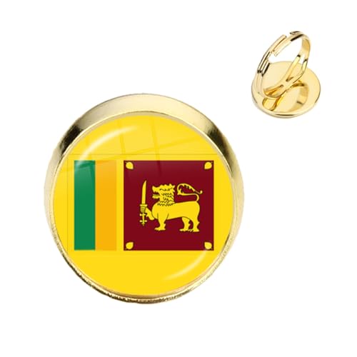 GONMFKM Modischer Ring Mit Nationalflagge Sri Lankas – Verstellbarer Retro-Fingerring Mit Glas-Cabochon-Bild Europa-Flagge, Für Damen Und Herren, Unisex, Patriotisches Schmuckzubehör, Gelb, 18 Mm von GONMFKM