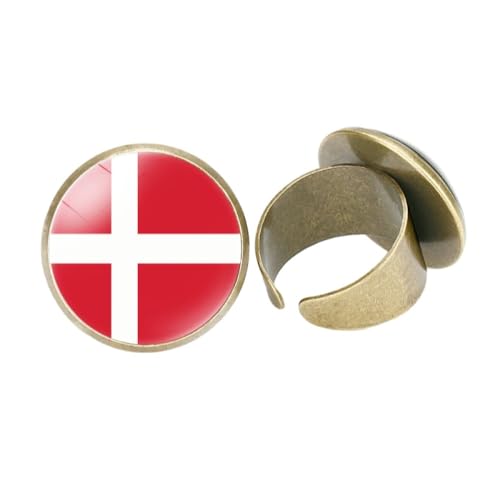 GONMFKM Modischer Ring Mit Nationalflagge Von Dänemark – Retro-Fingerring Mit Verstellbarer Öffnung Und Glas-Cabochon-Bild Mit Europa-Flagge, Für Damen Und Herren, Unisex, Patriotisches Schmuckzubeh von GONMFKM