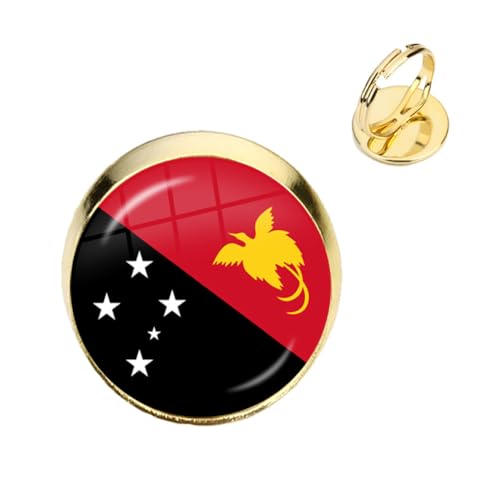 GONMFKM Modischer Ring Mit Nationalflagge Von Papua-Neuguinea – Verstellbare Vintage-Gelbe Ringe, Zierlicher Fingerring Mit Glas, Personalisierter Schmuck, Geschenk Für Damen, Mädchen, Herren, Gelb, von GONMFKM