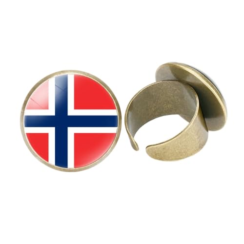 GONMFKM Modischer Ring Mit Norwegischer Nationalflagge – Retro-Fingerring Mit Verstellbarer Öffnung Und Glas-Cabochon-Bild Europa-Flagge, Für Damen Und Herren, Unisex, Patriotisches Schmuckzubehör, von GONMFKM