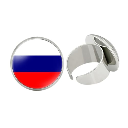 GONMFKM Modischer Ring Mit Russischer Nationalflagge – Runder Glasanhänger, Minimalistischer Bandring Für Damen Und Herren, Unisex, Stapelbar, Verstellbarer Offener Ring, Bequeme Passform, Schmuckzu von GONMFKM