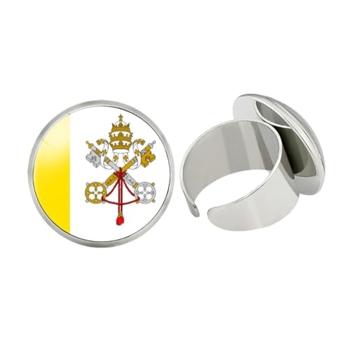 GONMFKM Modischer Vatikan-Flaggen-Ring – Geometrisch, Kreativ, Europa-Flagge, Kunst, Runder Mund-Fingerring Für Frauen, Modischer Verstellbarer Öffnungsring, Versprechensring, Schmuck, Geschenke, We von GONMFKM