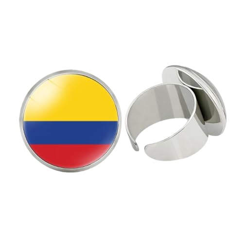 GONMFKM Modischer Verstellbarer Ring Mit Kolumbien-Flagge – Geometrischer Runder Glas-Flaggen-Kunst-Fingerring Zum Öffnen, Für Frauen, Teenager, Mädchen, Unisex, Persönlichkeit, Schmuck, Accessoires von GONMFKM