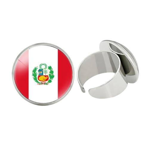 GONMFKM Modischer Verstellbarer Ring Mit Peru-Flagge – Geometrischer Runder Glas-Flaggen-Kunst-Fingerring Zum Öffnen, Für Frauen, Teenager, Mädchen, Unisex, Persönlichkeit, Schmuck, Accessoires, Geb von GONMFKM