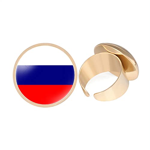 GONMFKM Modischer Verstellbarer Ring Mit Russland-Flagge – Geometrischer Glas-Cabochon-Bildkunst-Runder Offener Daumen-Finger-Ring Für Frauen, Teenager-Mädchen, Unisex-Schmuckgeschenk, Gelb, 20 Mm von GONMFKM