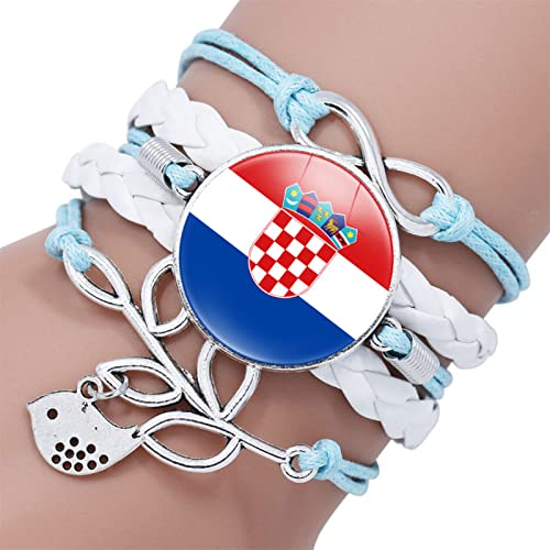 GONMFKM Modisches, Blaues, Seilgeschichtetes, Gewebtes Lederarmband Trendiges, Verstellbares Kroatien Flaggen Armband, Zeit Edelstein Schmuck, Vogel Accessoire, Damen Und Herren Armreifen, Lässiger von GONMFKM