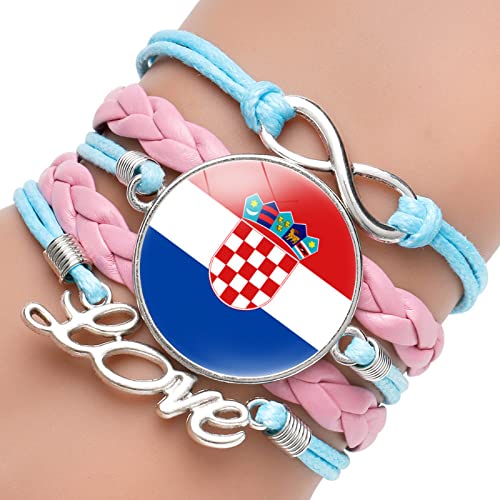 GONMFKM Modisches, Blaues, Seilgeschichtetes, Rosafarbenes, Gewebtes Lederarmband Trendiges, Verstellbares Kroatien Flaggen Armband, Zeit Edelstein Schmucksache Accessoire, Damen Und Herren Armbände von GONMFKM