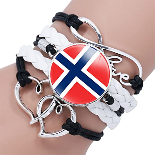 GONMFKM Modisches, Mehrschichtiges, Verstellbares, Gewebtes Armband Aus Leder Trendiges, Kreatives Norwegen Flaggen Armband, Zeit Edelstein Schmuck Accessoire, Damen Und Herren Armreifen, Lässiger C von GONMFKM