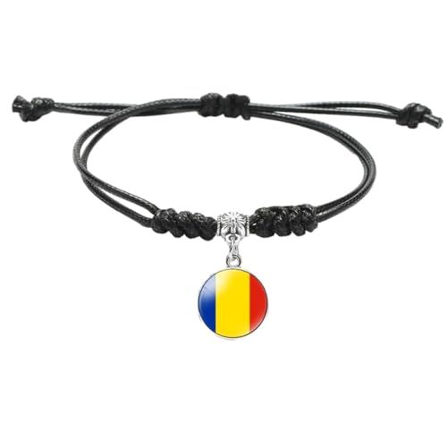 GONMFKM Modisches, Verstellbares, Gewebtes Flaggen Armband Trendiges Rumänien Flaggen Anhänger Armband, Charm Zeit Edelstein Schmuck, Schwarze Seil Armreifen, Damen Und Herren, Lässiges Punk Patriot von GONMFKM