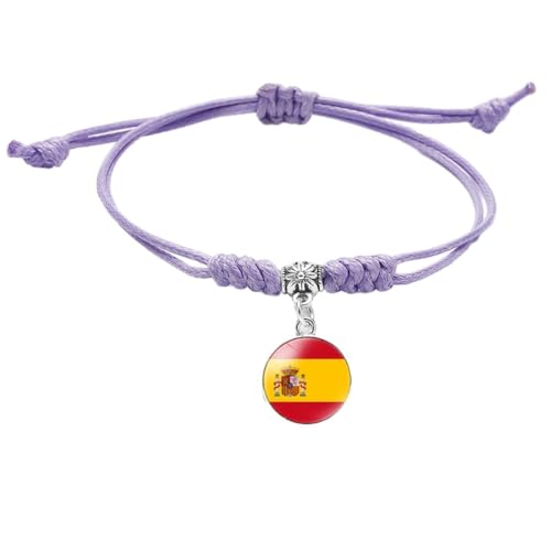 GONMFKM Modisches, Verstellbares Geflochtenes Flaggen Armband Trend Armband Mit Spanien Flagge Anhänger, Charm Zeit Edelstein Schmuck, Lila Gewebte Armreifen, Damen Und Herren, Lässig, Punk, Patriot von GONMFKM