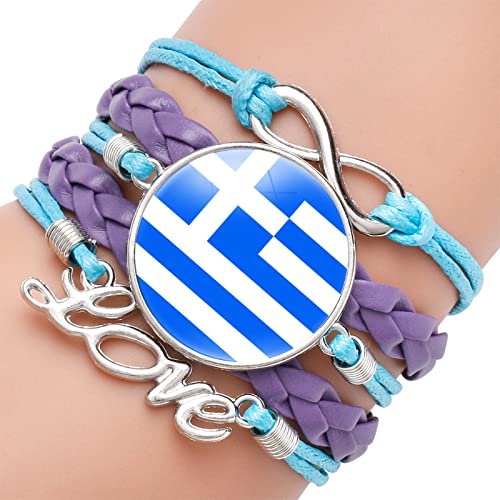 GONMFKM Modisches, Verstellbares Gewebtes Armband Mit Griechenland Flagge Blaues Seil, Liebesarmband, Souvenir Charm, Schicker Patriotischer Schmuck, Männer Und Frauen, Lila Geflochtene Lederarmbänd von GONMFKM