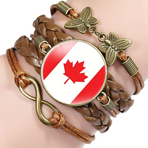 GONMFKM Modisches, Verstellbares Gewebtes Armband Mit Kanada Flagge Retro Schmetterlings Armband, Souvenir Charm, Schicker Patriotischer Schmuck, Braune Geflochtene Armreifen Aus Leder Für Männer Un von GONMFKM