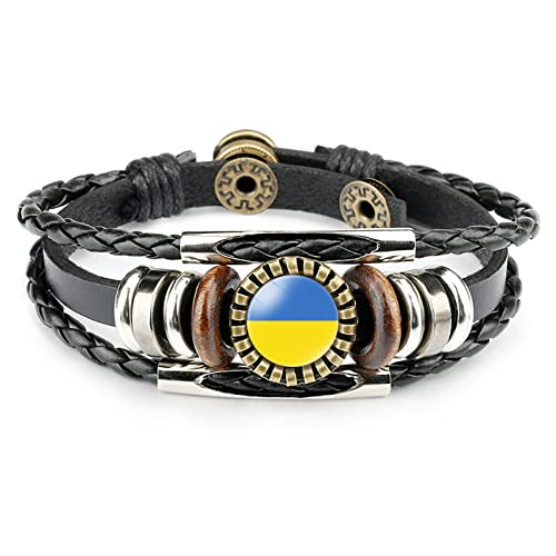 GONMFKM Modisches, Verstellbares Gewebtes Armband Mit Ukraine Flagge Retro Punk Knopf Armband, Souvenir, Patriotischer Abzeichen Schmuck, Geflochtene Unisex Armreifen Aus Leder, Charm Neuheits Acces von GONMFKM