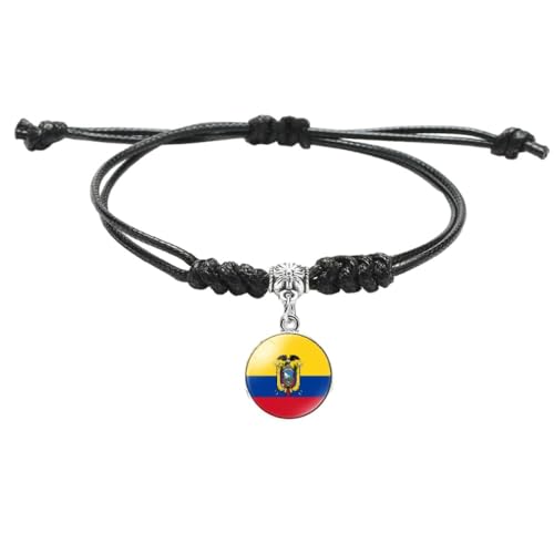 GONMFKM Modisches, Verstellbares Gewebtes Flaggen Armband Trendiges Ecuador Flaggen Anhänger Armband, Charm Zeit Edelstein Schmuck, Schwarze Seil Armreifen, Damen Und Herren, Lässiges Punk Patriotis von GONMFKM