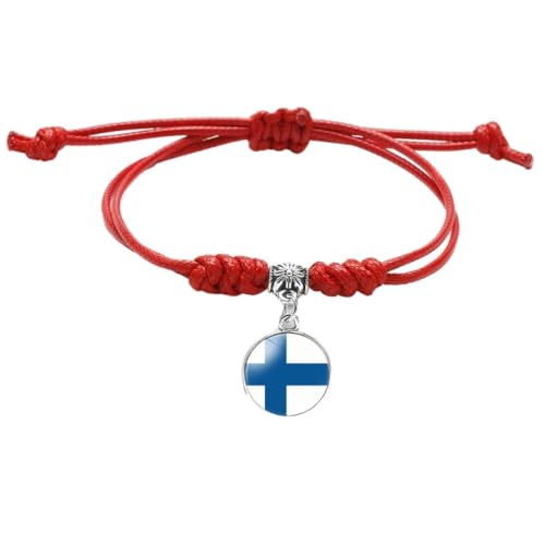 GONMFKM Modisches, Verstellbares Gewebtes Flaggen Armband Trendiges Finnland Flaggen Anhänger Armband, Charm Zeit Edelstein Schmuck, Rote Seil Armreifen, Damen Und Herren, Lässiges Punk Patriotische von GONMFKM