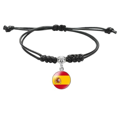 GONMFKM Modisches, Verstellbares Gewebtes Flaggen Armband Trendiges Spanien Flaggen Anhänger Armband, Charm Zeit Edelstein Schmuck, Schwarze Seil Armreifen, Damen Und Herren, Lässiges Punk Patriotis von GONMFKM