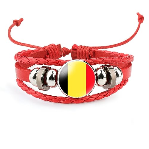 GONMFKM Modisches Armband Mit Belgischer Flagge – Europäische Länder, Mehrschichtiges Gewebtes Armband, Verstellbarer Patriotischer Schmuck, Accessoires Für Damen Und Herren, Rot, Lang 18 Cm von GONMFKM