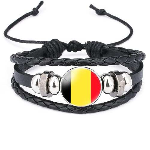 GONMFKM Modisches Armband Mit Belgischer Flagge – Europäische Länder, Mehrschichtiges Gewebtes Armband, Verstellbarer Patriotischer Schmuck, Accessoires Für Damen Und Herren, Schwarz, Lang 18 Cm von GONMFKM