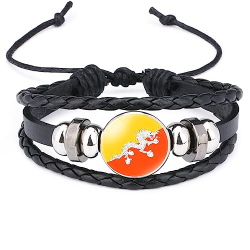 GONMFKM Modisches Armband Mit Bhutan-Flagge – Asiatische Länder, Mehrschichtig, Geflochtenes Leder, Verstellbarer Armreif, Modisches Armband, Schmuck, Geschenk, Accessoires Für Damen Und Herren, Pat von GONMFKM