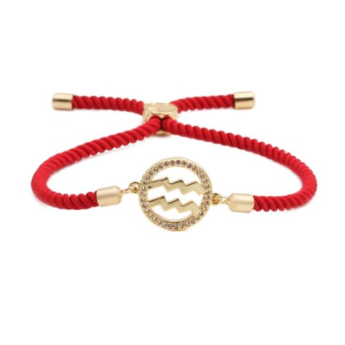 GONMFKM Modisches Armband Mit Den 12 Sternbildern Des Sternzeichens Retro-Punk-Armreif Mit Rotem Seil, Verstellbar, Runder Charm, Armband, Schmuck, Geschenk Für Männer, Paar-Accessoires, Wassermann, von GONMFKM