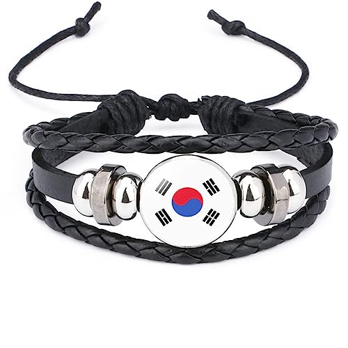 GONMFKM Modisches Armband Mit Korea-Flagge – Asiatische Nationalflagge, Verstellbar, Leder, Schwarz, Handgewebte Armreifen, Schmuck, Geschenk-Accessoires Für Männer, Frauen, Teenager, Einheitsgröße, von GONMFKM