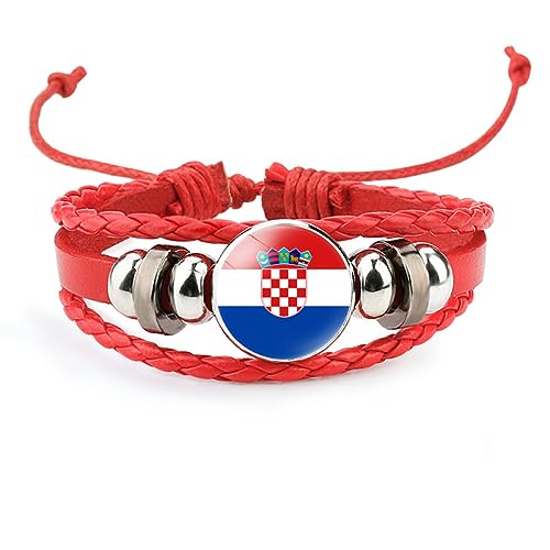 GONMFKM Modisches Armband Mit Kroatien-Flagge – Handgefertigter Vintage-Charm Aus Mehrschichtigem Geflochtenem Leder Mit Surf-Manschette, Für Herren Und Damen, Armband, Schmuck, Accessoires, Geschen von GONMFKM