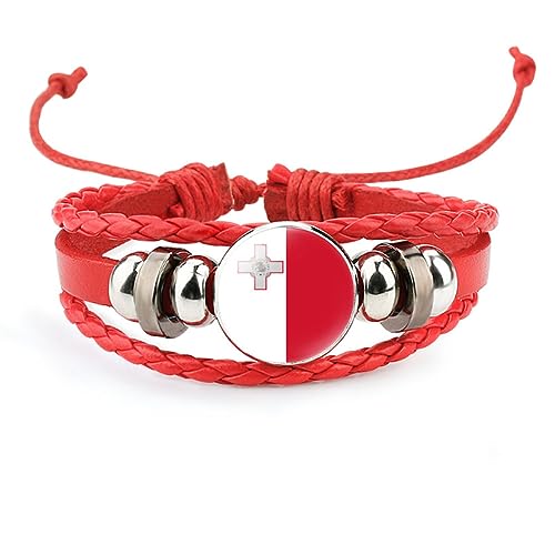 GONMFKM Modisches Armband Mit Malta-Flagge – Europäische Länder, 2 Stück, Mehrlagiger Geflochtener Lederarmreif, Verstellbares Armband, Souvenir, Geschenk, Accessoires Für Männer Und Frauen, Schmuck von GONMFKM