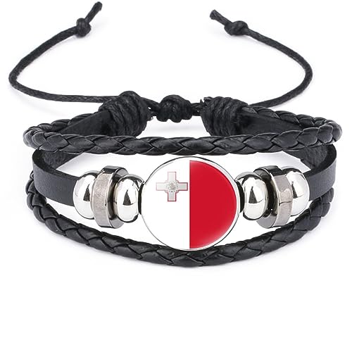 GONMFKM Modisches Armband Mit Malta-Flagge – Europäische Länder, 2 Stück, Mehrschichtiger Geflochtener Lederarmreif, Verstellbares Armband, Souvenir, Geschenk, Accessoires Für Männer Und Frauen, Sch von GONMFKM