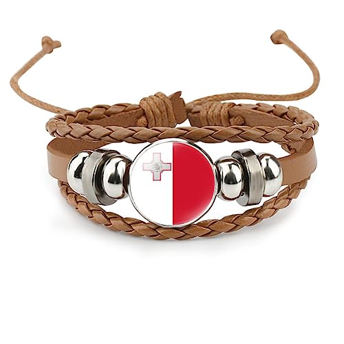 GONMFKM Modisches Armband Mit Malta-Flagge – Europäische Länder, 2 Stück, Mehrschichtiger Geflochtener Lederarmreif, Verstellbares Armband, Souvenir, Geschenk, Accessoires Für Männer Und Frauen, Sch von GONMFKM