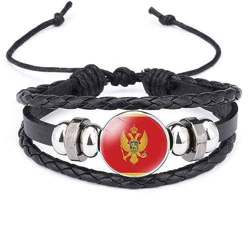 GONMFKM Modisches Armband Mit Montenegro-Flagge – Europäischer Nationalglas-Charm, Handgefertigt, Mehrlagig, Gewebt, Verstellbare Armreifen, Armband, Schmuck, Geschenk-Accessoires Für Männer Und Fra von GONMFKM