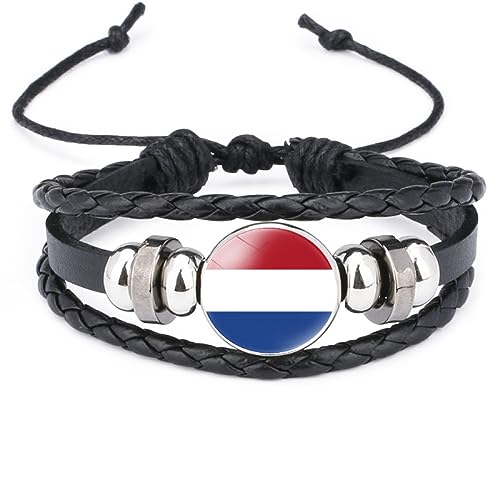 GONMFKM Modisches Armband Mit Niederländischer Flagge – Europäische Länder, Mehrschichtiges Gewebtes Armband, Verstellbarer Patriotischer Schmuck, Accessoires Für Damen Und Herren, Schwarz, Lang 18 von GONMFKM