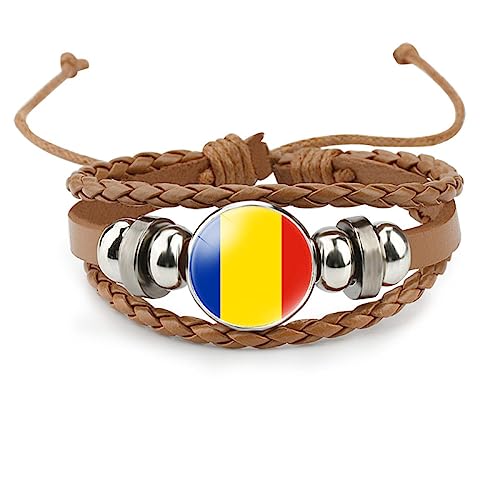 GONMFKM Modisches Armband Mit Rumänien-Flagge – Handgefertigter Vintage-Charm Aus Mehrschichtigem Geflochtenem Leder Mit Surf-Manschette, Für Herren Und Damen, Armband, Schmuck, Accessoires, Geschen von GONMFKM