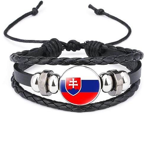 GONMFKM Modisches Armband Mit Slowakei-Flagge – Europäische Länder, 2 Stück, Mehrlagiges Geflochtenes Lederarmband, Verstellbares Armband, Souvenir, Geschenk, Accessoires Für Männer Und Frauen, Schm von GONMFKM