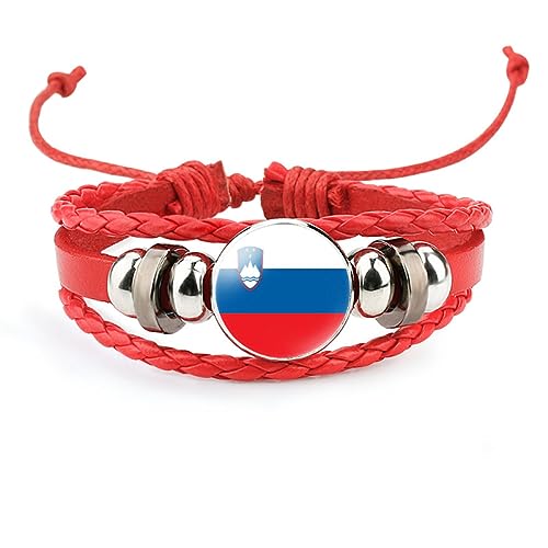 GONMFKM Modisches Armband Mit Slowenischer Flagge – Handgefertigter Vintage-Charm Aus Mehrschichtigem Geflochtenem Leder Mit Surf-Manschette, Für Herren Und Damen, Armband, Schmuck, Accessoires, Ges von GONMFKM